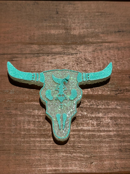 White/Teal Bull Skull Freshie (Custom Scent)