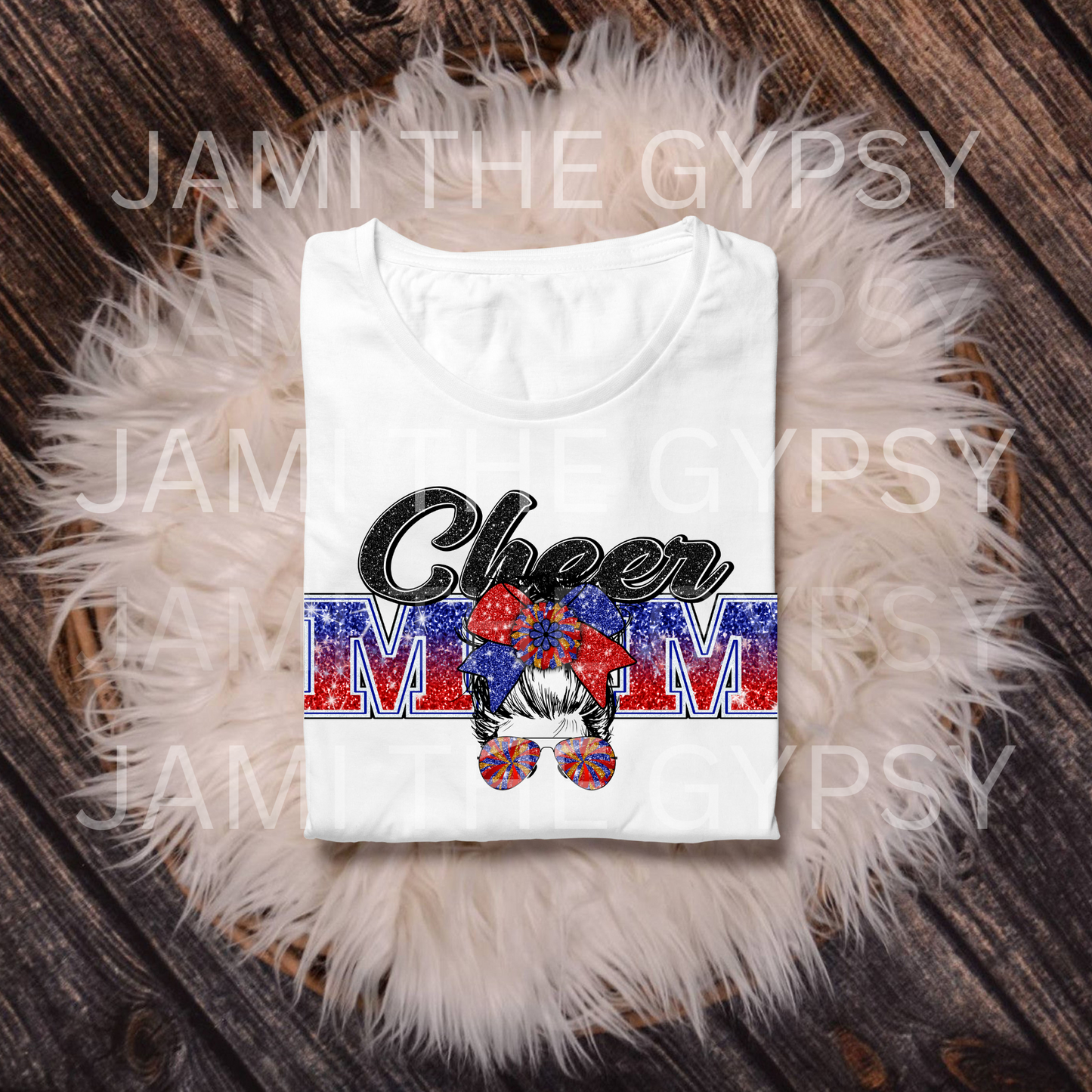 Cheer Mom Tee-Sunglasses & Messy Bun